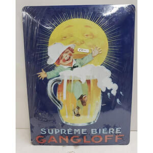 Supreme Beer Gangloff Advertising Embossed Tin Metal Sign 12"X16" Usa 1990 Repro